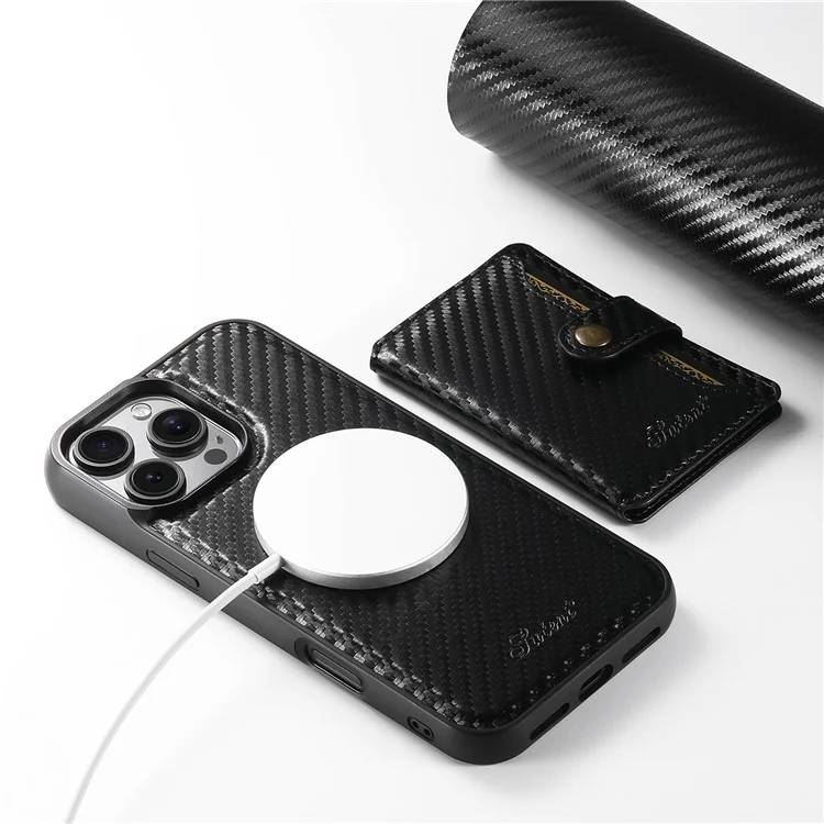 SUTENI H20 para iPhone 13 Pro Capa Magnética com Textura de Fibra de Carbono, Suporte de Cartão Removível
