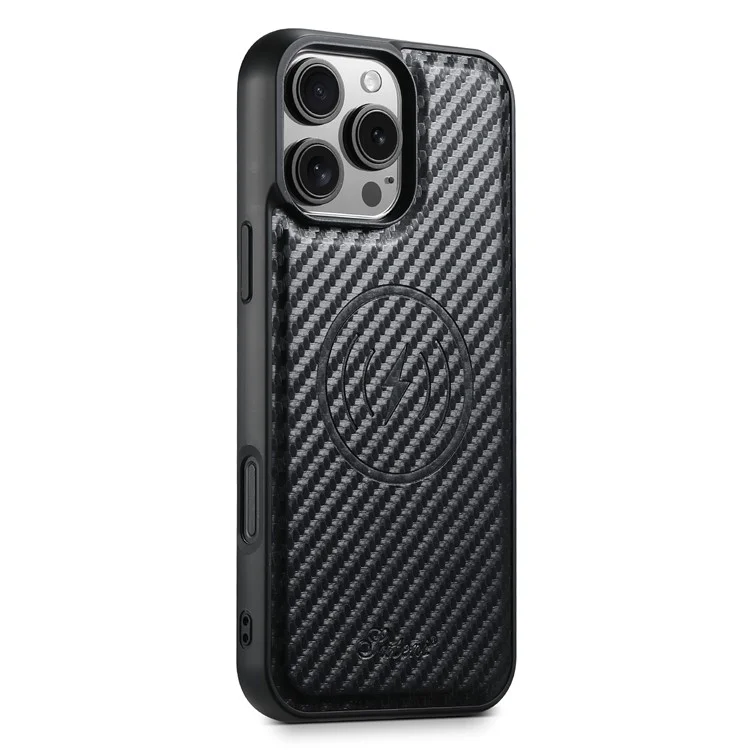 SUTENI H20 para iPhone 13 Pro Capa Magnética com Textura de Fibra de Carbono, Suporte de Cartão Removível