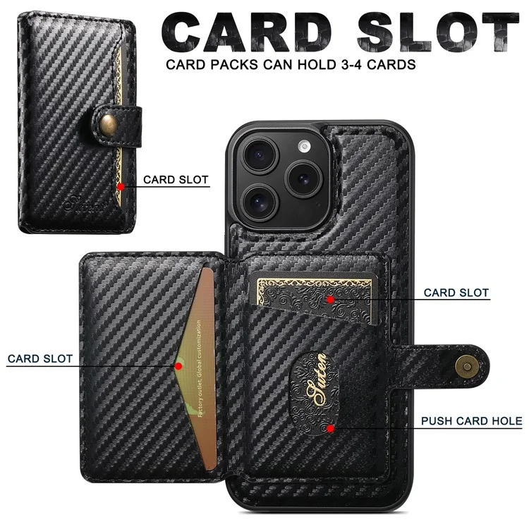 SUTENI H20 para iPhone 13 Pro Capa Magnética com Textura de Fibra de Carbono, Suporte de Cartão Removível