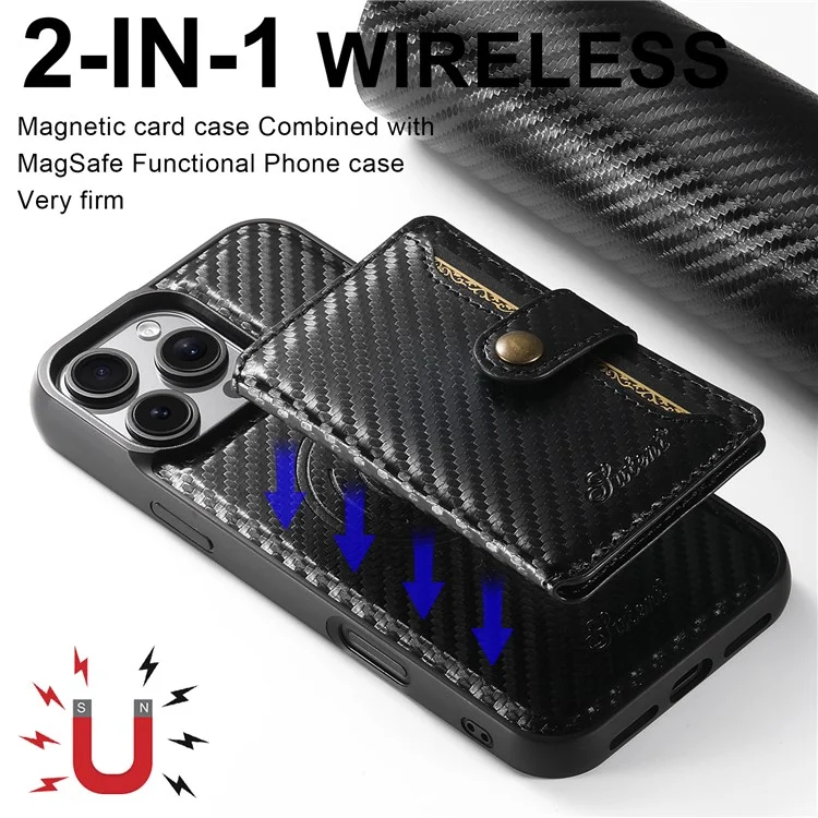 SUTENI H20 para iPhone 13 Pro Capa Magnética com Textura de Fibra de Carbono, Suporte de Cartão Removível