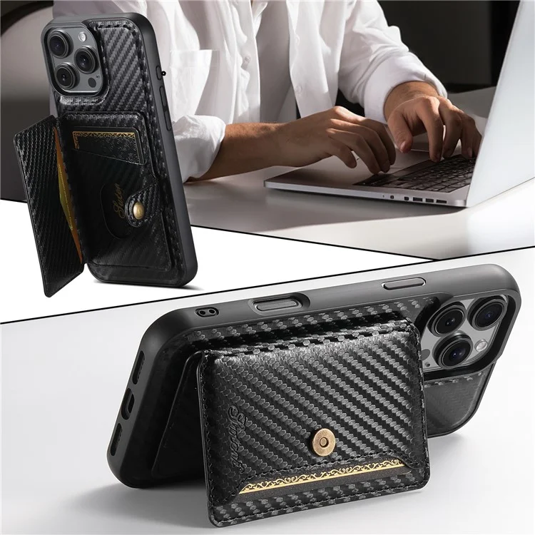 SUTENI H20 para iPhone 13 Pro Capa Magnética com Textura de Fibra de Carbono, Suporte de Cartão Removível