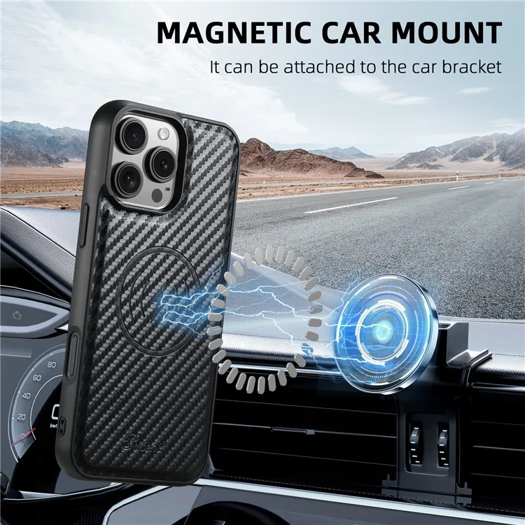 SUTENI H20 para iPhone 13 Pro Capa Magnética com Textura de Fibra de Carbono, Suporte de Cartão Removível