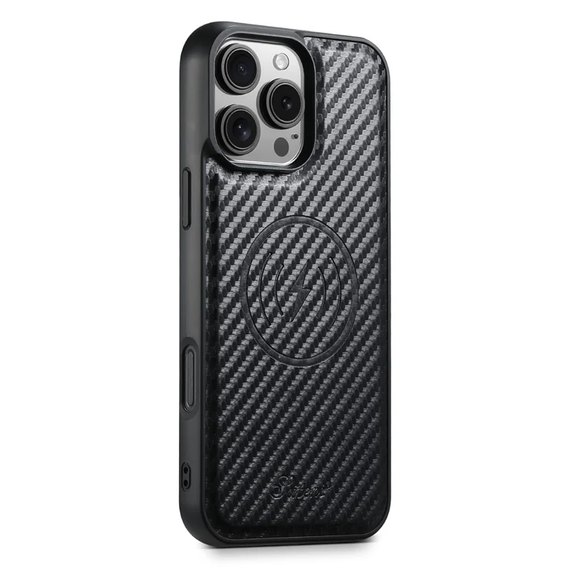 SUTENI H20 For iPhone 15 Pro Max Magnetic Case Carbon Fiber Texture Phone Back Cover with Detachable Card Holder