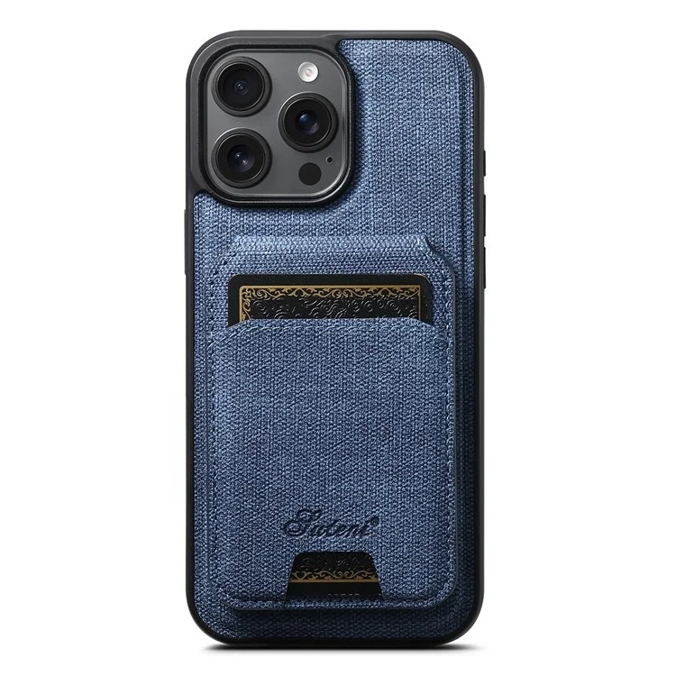 SUTENI H18 For iPhone 13 Pro Magnetic Case Jeans Cloth Texture Leather Back Cover with Card Bag - Blue