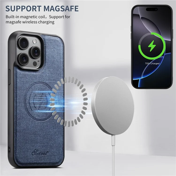 SUTENI H18 For iPhone 13 Pro Magnetic Case Jeans Cloth Texture Leather Back Cover with Card Bag - Blue