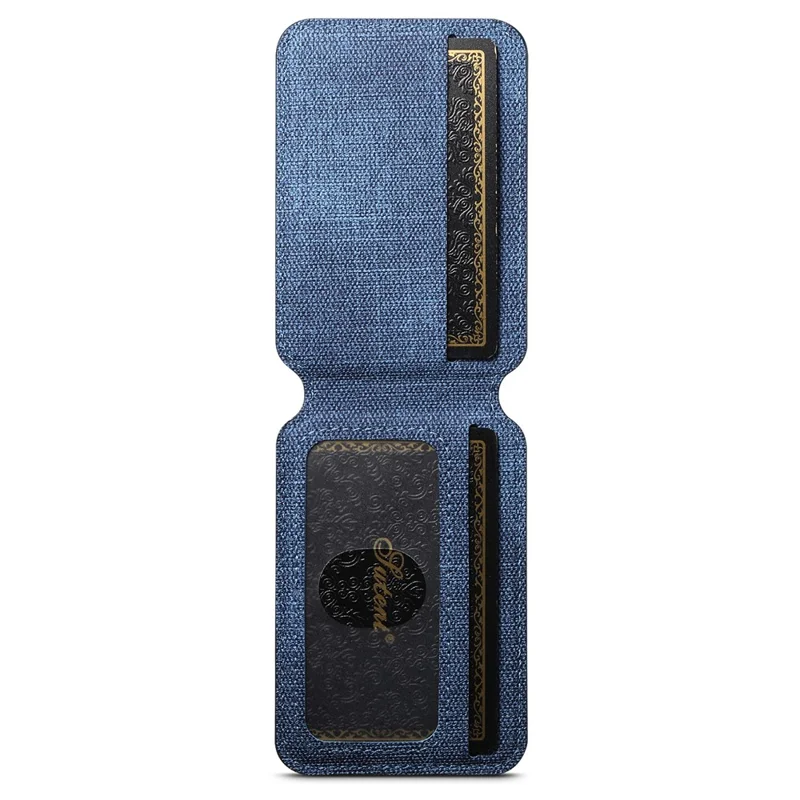 SUTENI H18 For iPhone 14 Pro Max Magnetic Case Jeans Cloth Texture Leather Back Cover with Card Bag - Blue