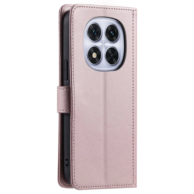 For Xiaomi Redmi Note 14 Pro 4G Case Wallet Rhombus Grid PU Leather Phone Cover with Shoulder Strap / Wrist Strap - Rose Gold