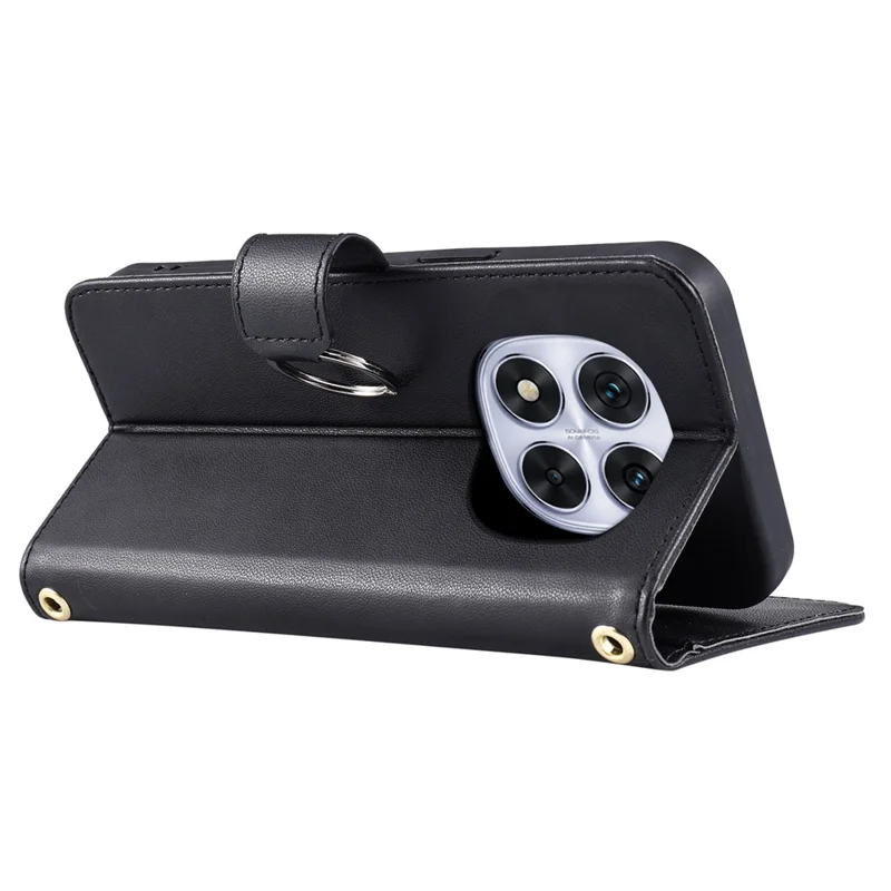 For Xiaomi Redmi Note 14 Pro 4G Case Ring Buckle Wallet Stand Rhombus Crossbody Leather Mobile Cover - Black