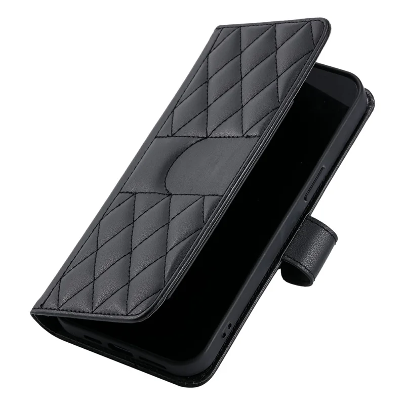 For Xiaomi Redmi Note 14 Pro 4G Case Ring Buckle Wallet Stand Rhombus Crossbody Leather Mobile Cover - Black