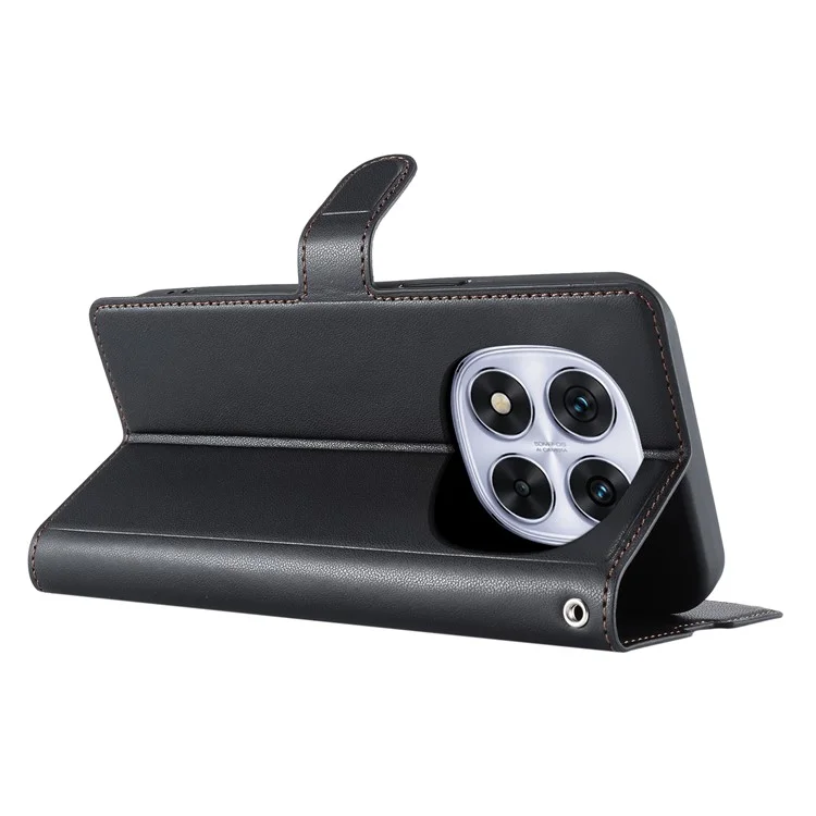 For Xiaomi Redmi Note 14 Pro 4G Case Dots Imprinted PU Leather Flip Phone Cover with Card Slot, Strap - Black