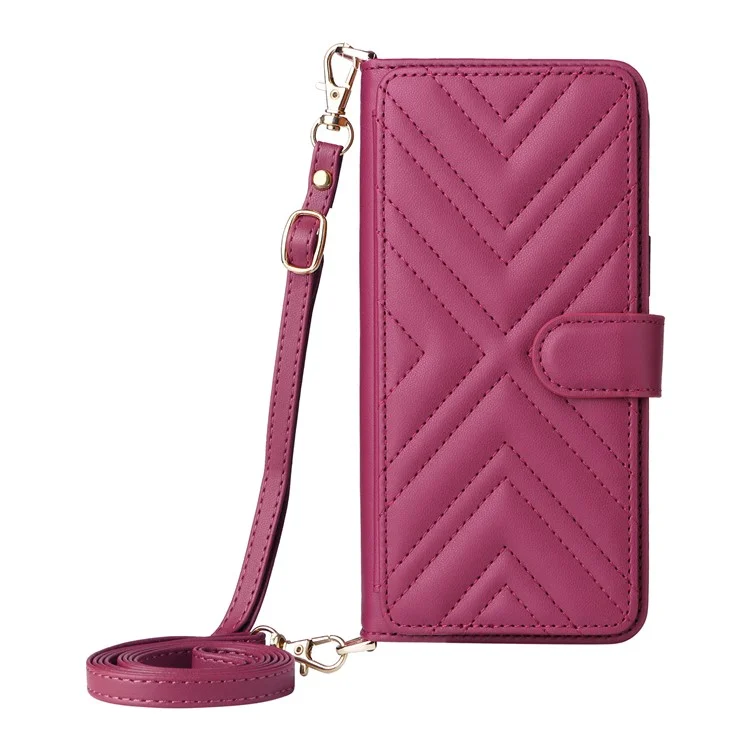 For Motorola Edge 60 Stylus 5G / Moto G Stylus 5G (2025) Case with Shoulder / Wrist Strap Leather Phone Cover Stand Wallet  - Rose