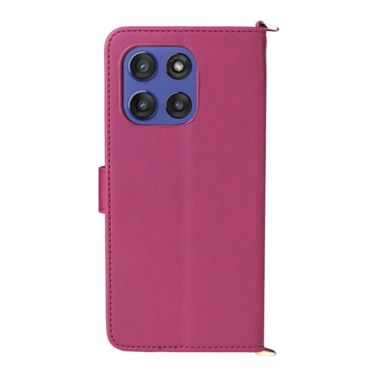 For Motorola Edge 60 Stylus 5G / Moto G Stylus 5G (2025) Case with Shoulder / Wrist Strap Leather Phone Cover Stand Wallet  - Rose
