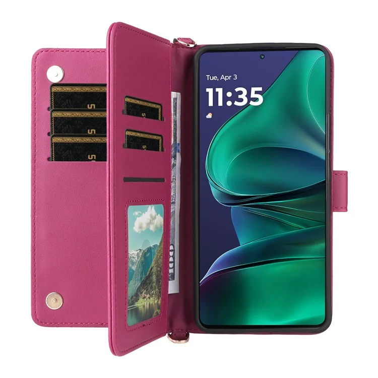 For Motorola Edge 60 Stylus 5G / Moto G Stylus 5G (2025) Case with Shoulder / Wrist Strap Leather Phone Cover Stand Wallet  - Rose