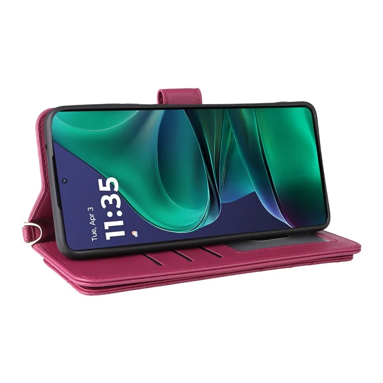For Motorola Edge 60 Stylus 5G / Moto G Stylus 5G (2025) Case with Shoulder / Wrist Strap Leather Phone Cover Stand Wallet  - Rose