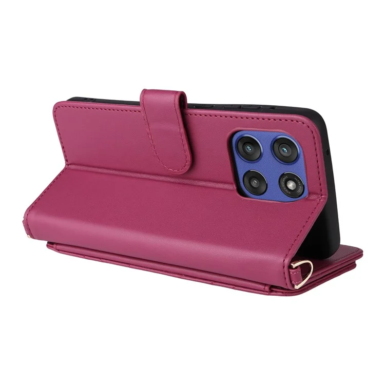 For Motorola Edge 60 Stylus 5G / Moto G Stylus 5G (2025) Case with Shoulder / Wrist Strap Leather Phone Cover Stand Wallet  - Rose