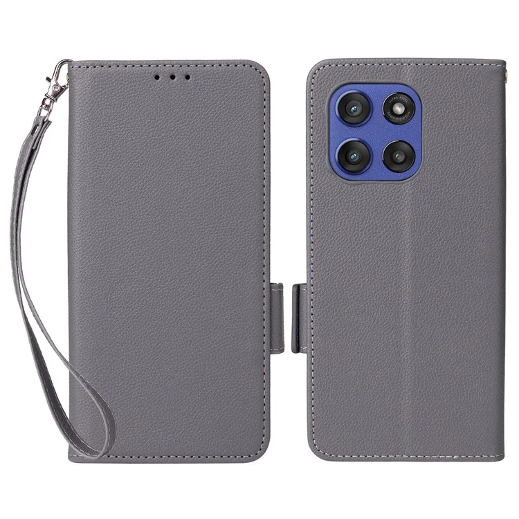 For Motorola Edge 60 Stylus 5G / Moto G Stylus 5G (2025) Case with Wrist Strap Litchi Texture PU Leather Wallet Phone Cover - Grey