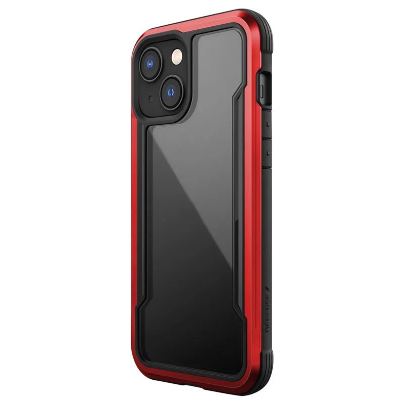 DEFENSE For iPhone 14 Plus Anti-bacteria Clear Phone Case PC+TPU+Aluminum Alloy Drop-proof Back Cover - Red