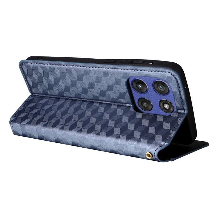 Per Motorola Edge 60 Stylus 5G / Moto G Stylus 5G (2025) Cover Portafoglio Rombo Stampato in Pelle - Blu