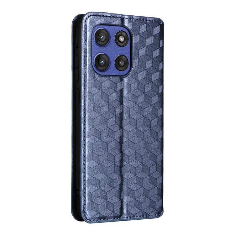 Per Motorola Edge 60 Stylus 5G / Moto G Stylus 5G (2025) Cover Portafoglio Rombo Stampato in Pelle - Blu