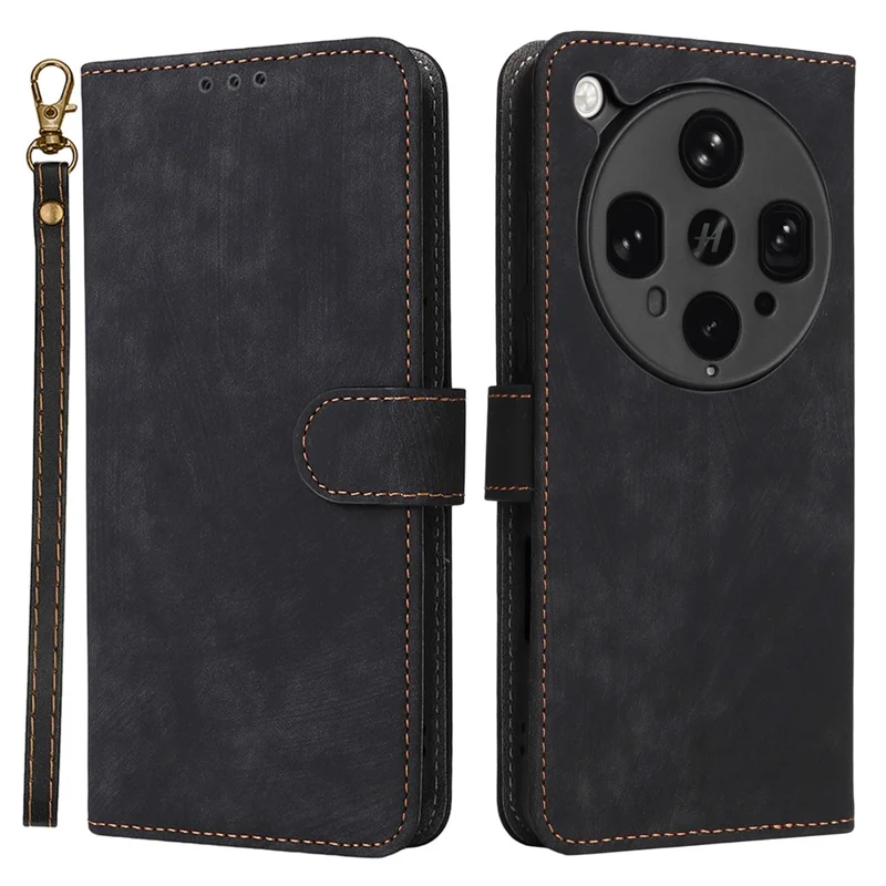 For Oppo Find X8 Ultra 5G Case Wallet RFID Blocking PU Leather Cover Stand with Strap - Black