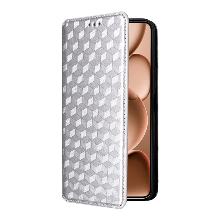 Чехол-кошелек для Oppo Find X8 Ultra 5G с ромбовидным тиснением из кожи - Серебристый