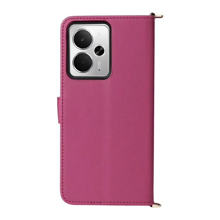 For Realme 14T 5G / 14 5G Case with Shoulder / Wrist Strap Leather Phone Cover Stand Wallet - Rose