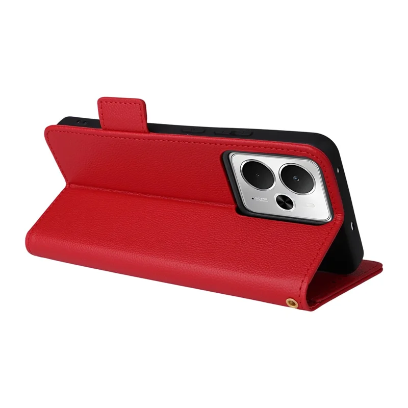 For Realme 14T 5G / 14 5G Case with Wrist Strap Litchi Texture PU Leather Wallet Phone Cover - Red