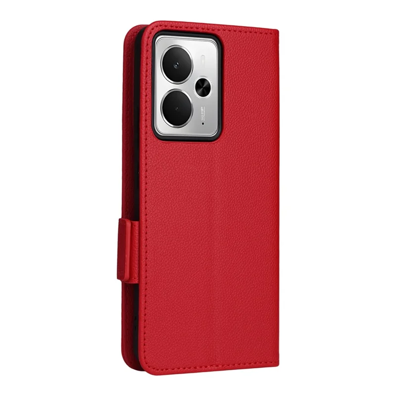 For Realme 14T 5G / 14 5G Case with Wrist Strap Litchi Texture PU Leather Wallet Phone Cover - Red