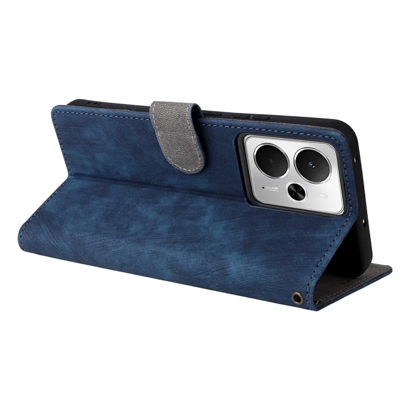 For Realme 14T 5G / 14 5G Case Wallet RFID Blocking PU Leather Cover Stand with Strap - Blue