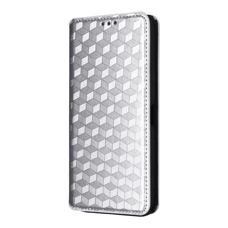 For Realme 14T 5G / 14 5G Case Wallet Rhombus Imprinted Leather Phone Cover - Silver