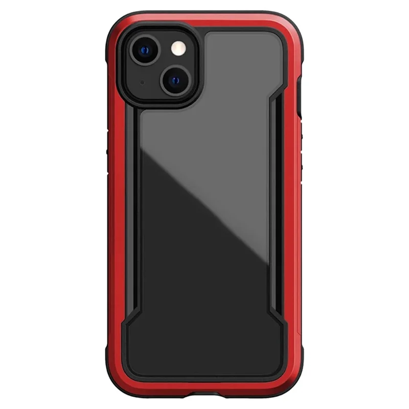 DEFENSE For iPhone 14 Anti-bacteria PC+TPU+Aluminum Alloy Hybrid Case Shockproof Transparent Phone Cover - Red