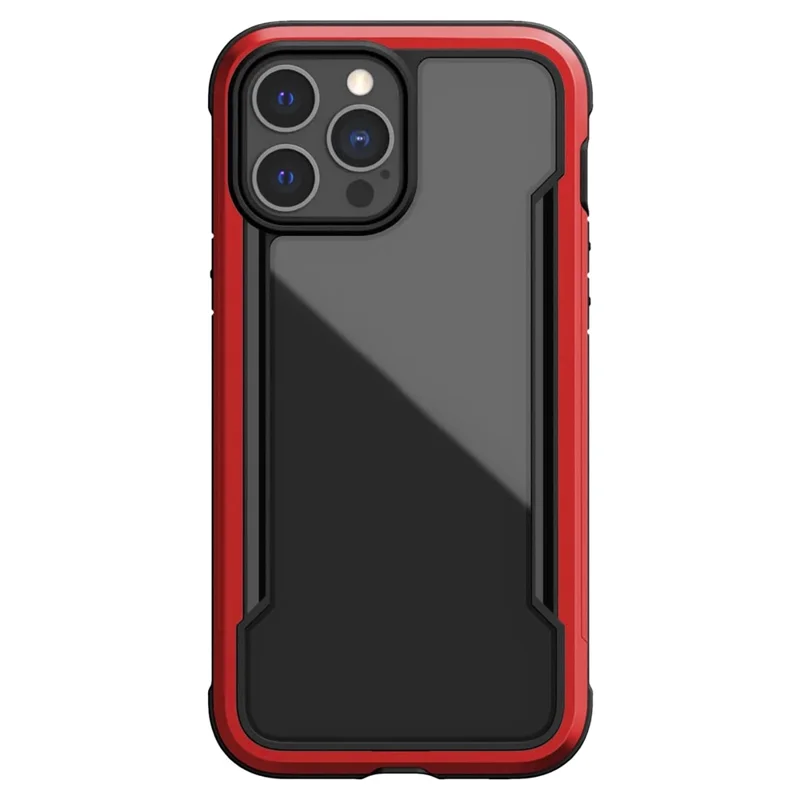 DEFENSE For iPhone 14 Pro Max Anti-bacteria PC+TPU+Aluminum Alloy Phone Case Crystal Clear Drop-proof Back Cover - Red