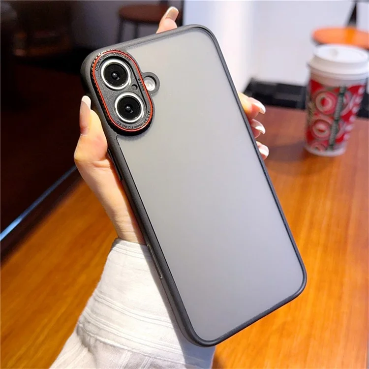 Funda para iPhone 16 con Anillo de Lente Rojo, Antichoque de TPU + PC, Carcasa Transparente