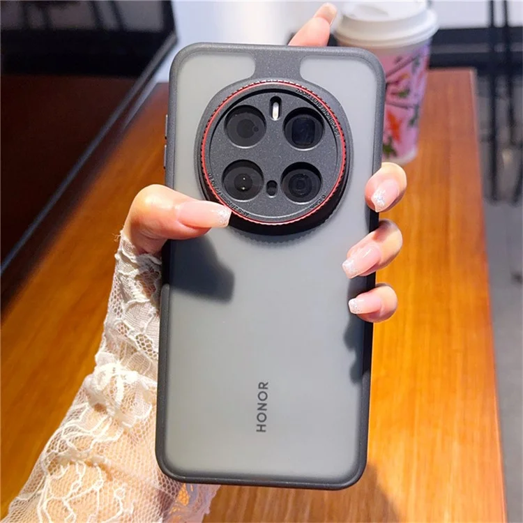 Funda para Honor Magic7 Pro 5G con Anillo de Lente Rojo Antichoque TPU + PC Carcasa Transparente para Teléfono