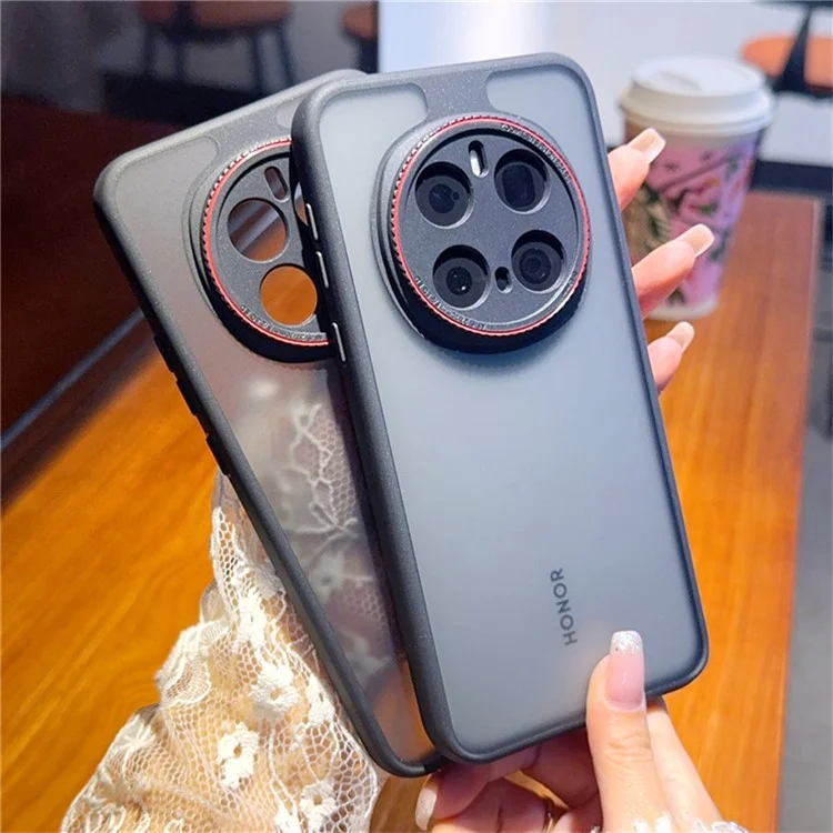 Funda para Honor Magic7 Pro 5G con Anillo de Lente Rojo Antichoque TPU + PC Carcasa Transparente para Teléfono