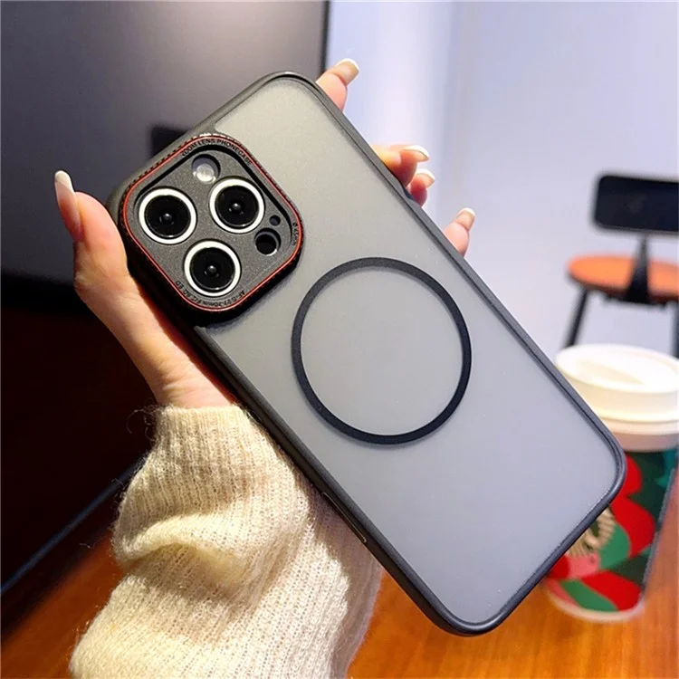 Funda para iPhone 15 Pro Max Compatible con MagSafe con Anillo de Lente Rojo Antigolpes TPU + PC Carcasa de Teléfono Translúcida