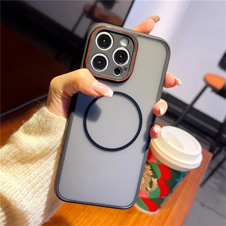 Funda para iPhone 15 Pro Max Compatible con MagSafe con Anillo de Lente Rojo Antigolpes TPU + PC Carcasa de Teléfono Translúcida