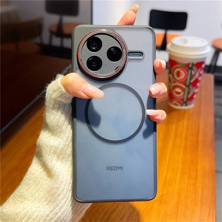 Pour Xiaomi Redmi K80 5G / Poco F7 Pro 5G Étui Compatible avec MagSafe Bague d'Objectif Rouge Antichoc TPU + PC Coque de Téléphone Translucide