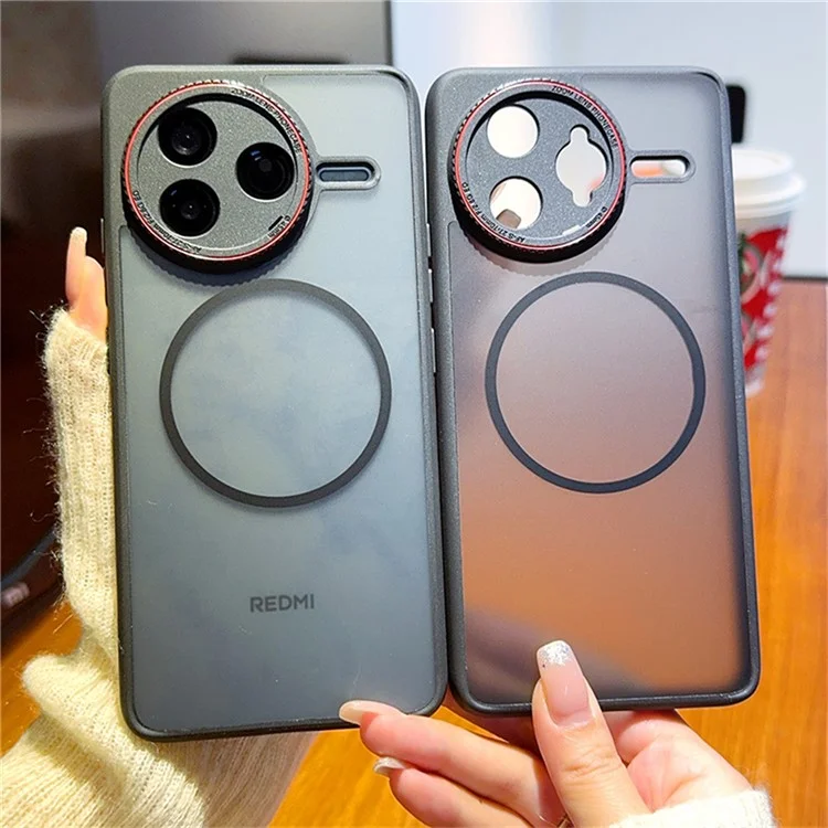Pour Xiaomi Redmi K80 5G / Poco F7 Pro 5G Étui Compatible avec MagSafe Bague d'Objectif Rouge Antichoc TPU + PC Coque de Téléphone Translucide