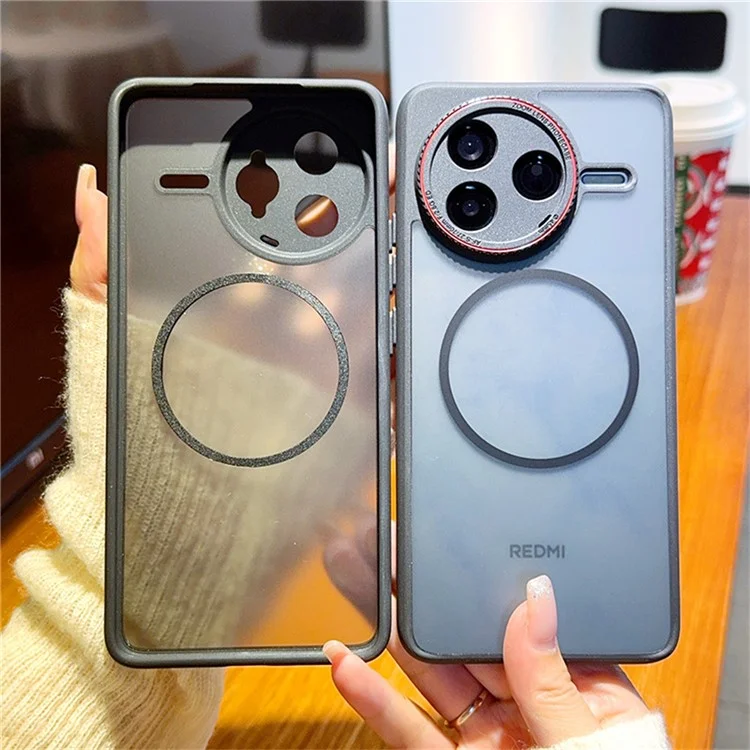 Pour Xiaomi Redmi K80 5G / Poco F7 Pro 5G Étui Compatible avec MagSafe Bague d'Objectif Rouge Antichoc TPU + PC Coque de Téléphone Translucide