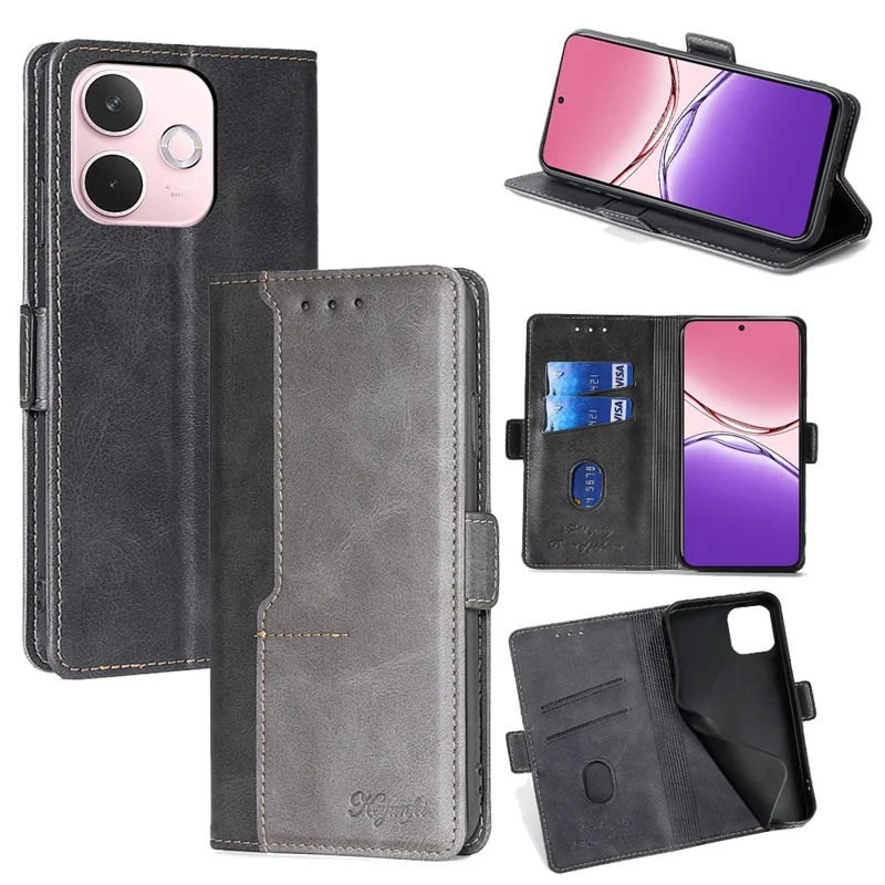 For Oppo A5 Pro 4G (Global) / 5G (Global) / A5 Energy 5G (China) Case Contrast Color Wallet Leather Phone Cover - Black + Grey