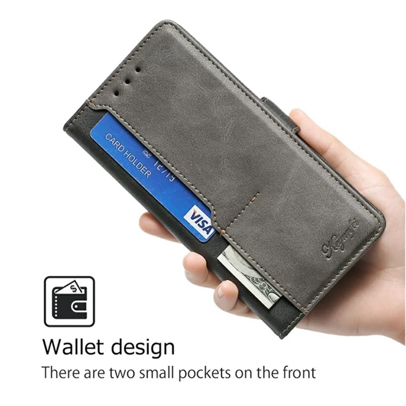 For vivo V50 5G Case Contrast Color Wallet Leather Phone Cover - Black + Grey