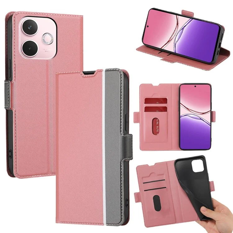 For Oppo A5 Pro 4G (Global) / 5G (Global) / A5 Energy 5G (China) Case Card Holder Twill Texture Leather Phone Cover - Pink