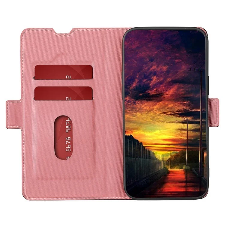 Capa para vivo Y29s 5G / Y04 4G com Porta-cartões, Textura Trançada em Couro - Rosa