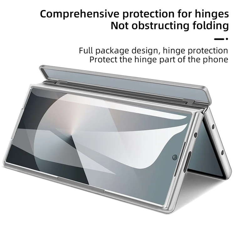 For Samsung Galaxy Z Fold5 5G Case with Screen Film / Stylus Hinge Protection Electroplated PU + PC Phone Cover - White