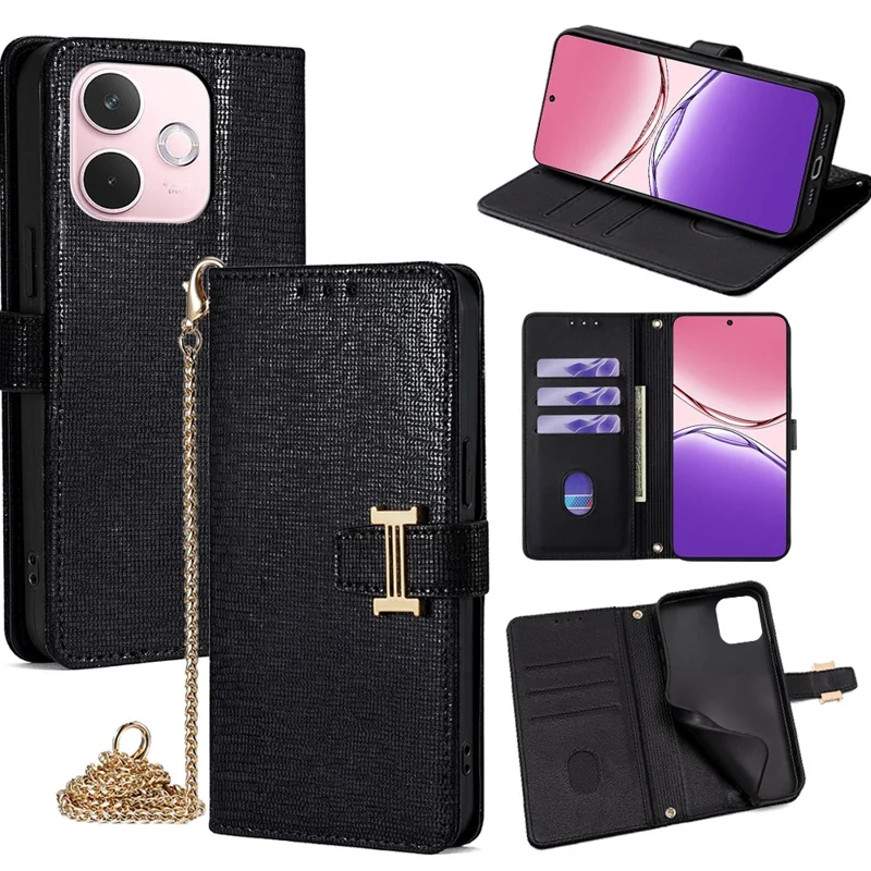 For Oppo A5 Pro 4G (Global) / 5G (Global) / A5 Energy 5G (China) Case Wallet Sequins Leather Crossbody Phone Cover - Black