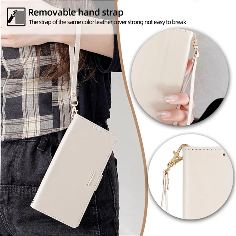 For Xiaomi 15 Ultra Case PU Leather Wallet Stand Phone Cover with Crossbody Shoulder Strap - White