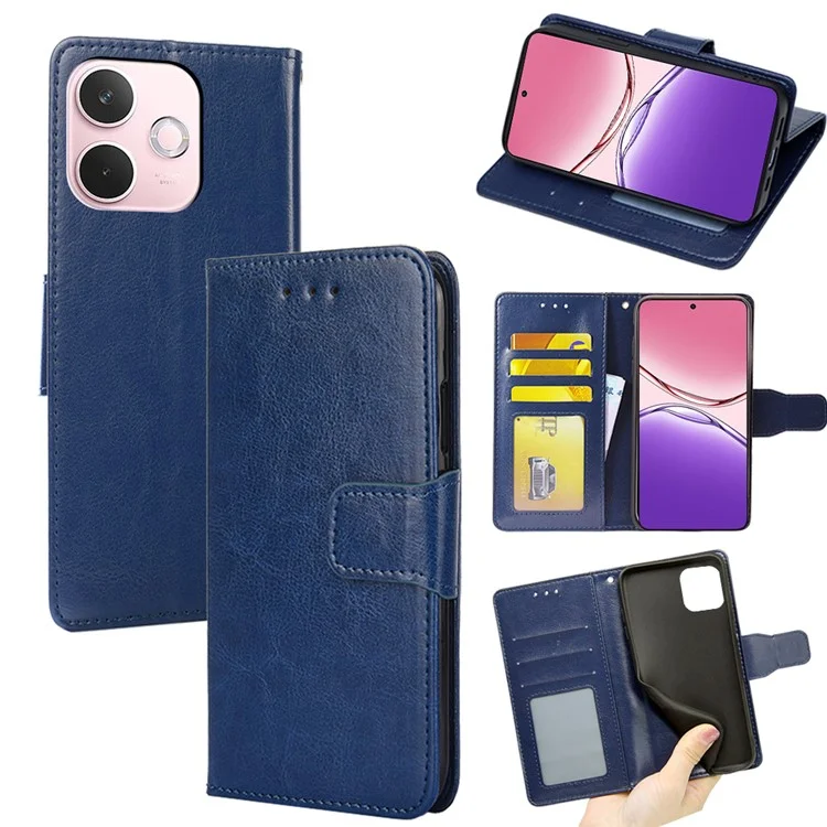 Funda tipo cartera para Oppo A5 Pro 5G de cuero PU + TPU con soporte plegable - Azul Zafiro