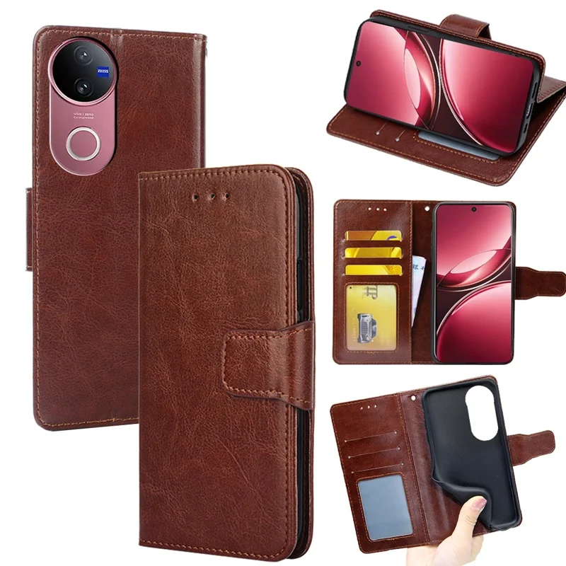 For vivo V50 5G Case Wallet PU Leather + TPU Folding Stand Phone Cover - Brown