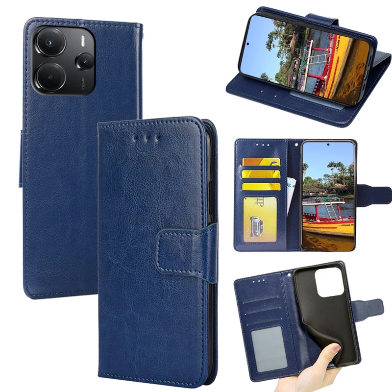 For Xiaomi Redmi Note 14 4G (164.84mm) Case Wallet PU Leather + TPU Folding Stand Phone Cover - Sapphire